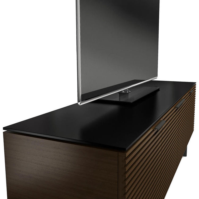 BDI BDICORR8179CHOCO | Multimedia cabinet - Louvered door - Solid wood - Tempered glass top - Chocolate stained walnut-Sonxplus St-Georges