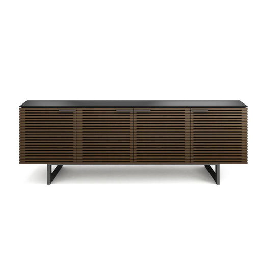 BDI BDICORR8179CHOCO | Multimedia cabinet - Louvered door - Solid wood - Tempered glass top - Chocolate stained walnut-Sonxplus St-Georges