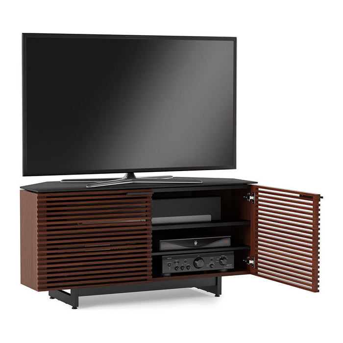 BDI BDICORR8175CHOC | Multimedia cabinet - Tapered corners - Adjustable shelves - Chocolate stained walnut-Sonxplus St-Georges