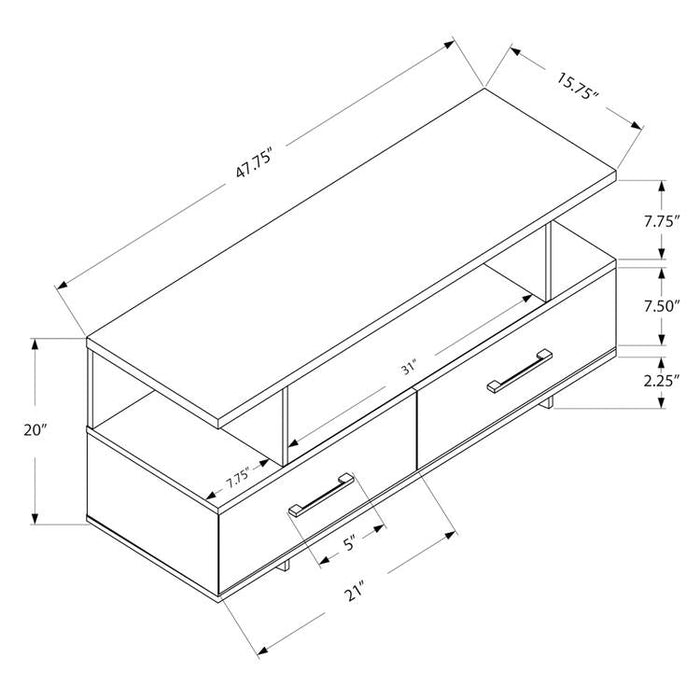 Monarch Specialties I 2608 | TV stand - 48" - 2 Storage drawers - Gris-Sonxplus St-Georges