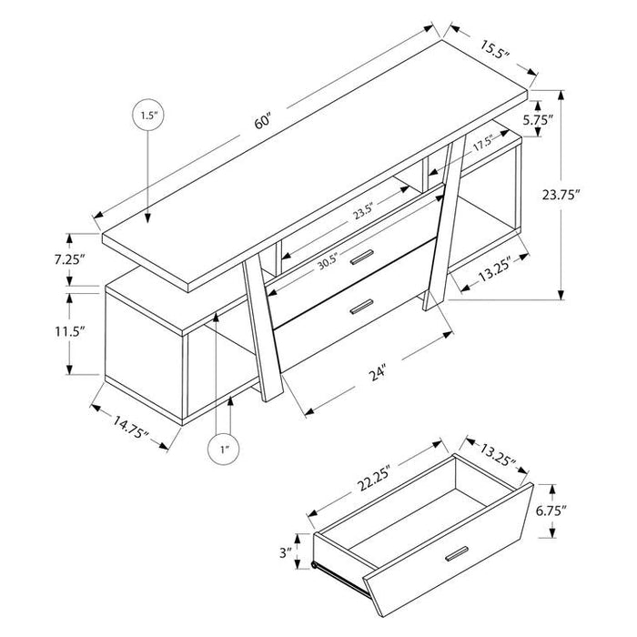 Monarch Specialties I 2721 | TV stand - 60" - 2 Storage drawers - Dark taupe-Sonxplus St-Georges