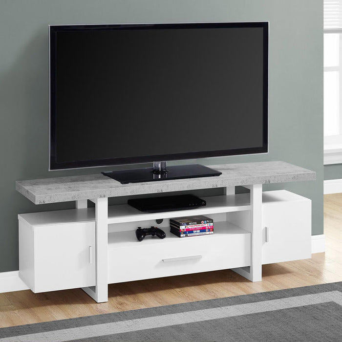 Monarch Specialties I 2725 | TV stand - 60" - Simulated cement top - White-Sonxplus St-Georges