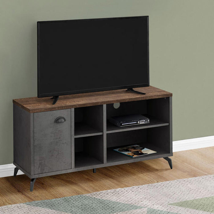 Monarch Specialties I 2830 | TV stand - 48" - Imitation wood - Medium brown - Grey imitation concrete-Sonxplus St-Georges