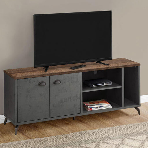 Monarch Specialties I 2831 | TV stand - 60" - Imitation wood - Medium brown - Imitation grey concrete-Sonxplus St-Georges