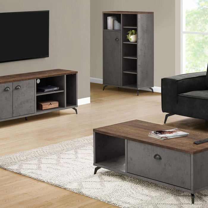 Monarch Specialties I 2831 | TV stand - 60" - Imitation wood - Medium brown - Imitation grey concrete-Sonxplus St-Georges