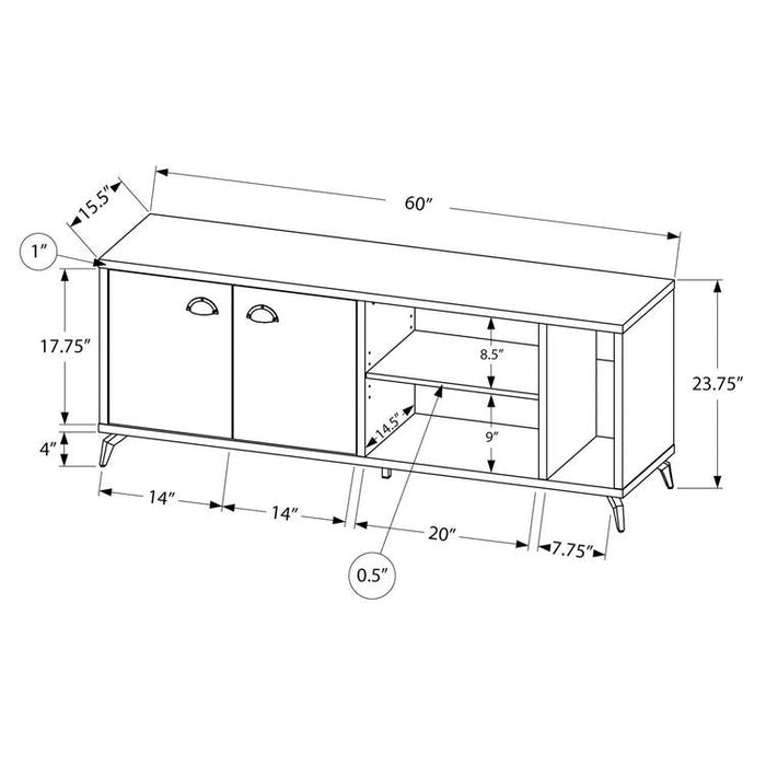 Monarch Specialties I 2831 | TV stand - 60" - Imitation wood - Medium brown - Imitation grey concrete-Sonxplus St-Georges