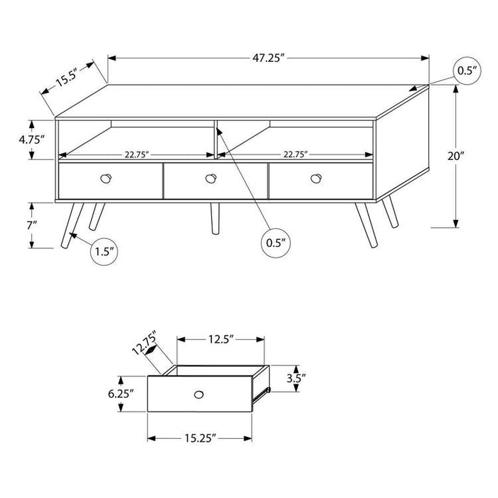 Monarch Specialties I 2835 | TV stand - 48" - 3 Drawers - Mid-century concept - Imitation walnut-Sonxplus St-Georges