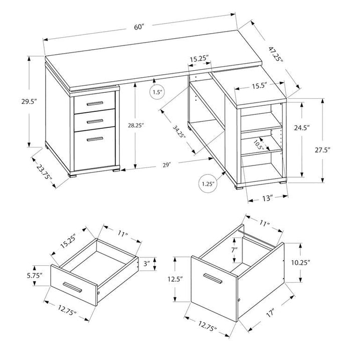 Monarch Specialties I 7419 | Computer cabinet - Corner - L-shaped design - Left or right orientation - With drawers - Grey top - Black-Sonxplus St-Georges