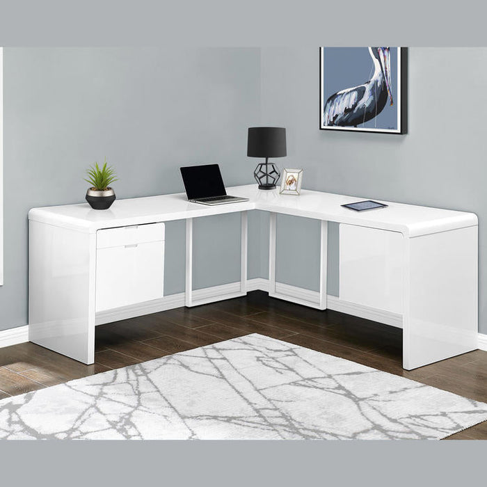 Monarch Specialties I 7582 | Computer cabinet - 70" - Corner - L-shaped design - Reversible configuration - With drawers - Gloss white finish-Sonxplus St-Georges