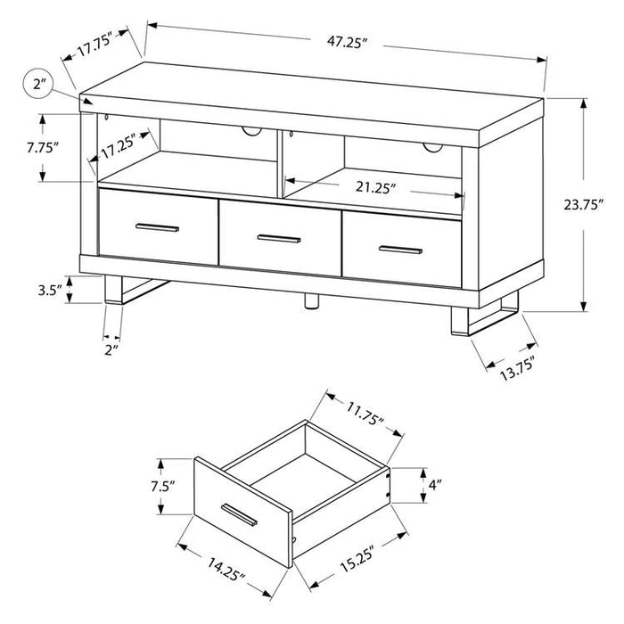 Monarch Specialties I 3250 | TV stand - 48" - 3 Drawers - Dark taupe-Sonxplus St-Georges