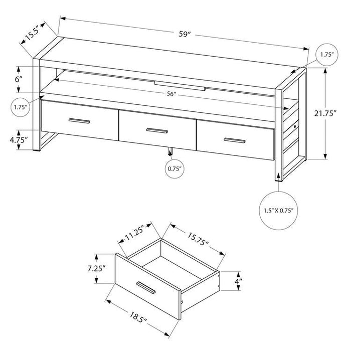 Monarch Specialties I 2823 | TV stand - 60" - 3 Drawers - Imitation Wood - Black-Sonxplus St-Georges