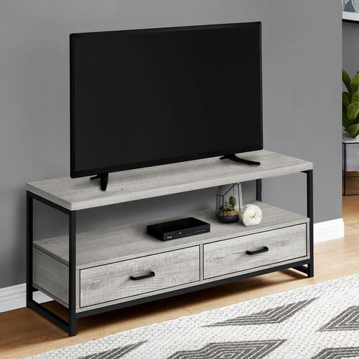 Monarch Specialties I 2871 | TV stand - 48" - 2 Storage drawers - Black metal - Imitation wood Grey-Sonxplus St-Georges