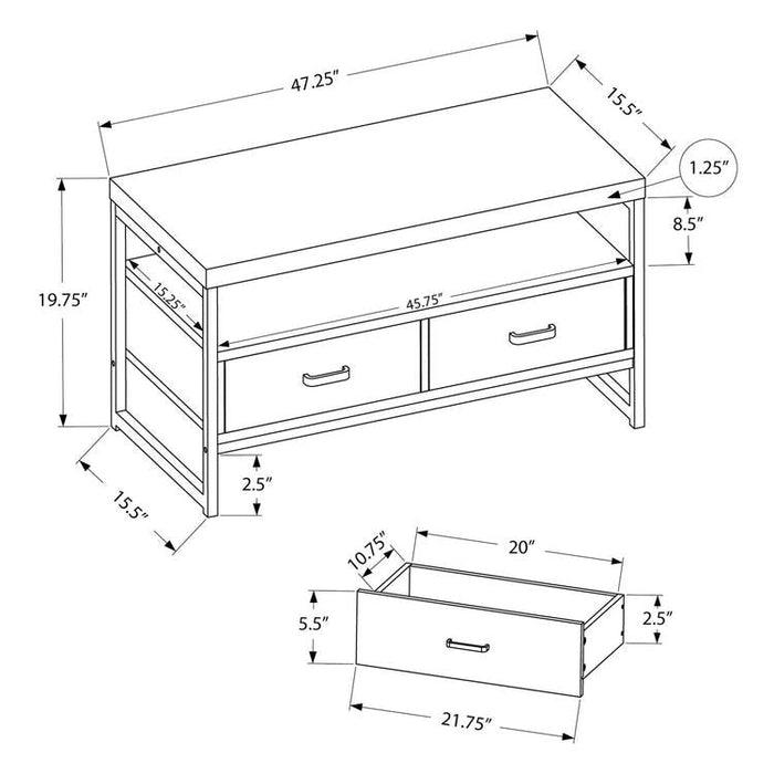 Monarch Specialties I 2871 | TV stand - 48" - 2 Storage drawers - Black metal - Imitation wood Grey-Sonxplus St-Georges